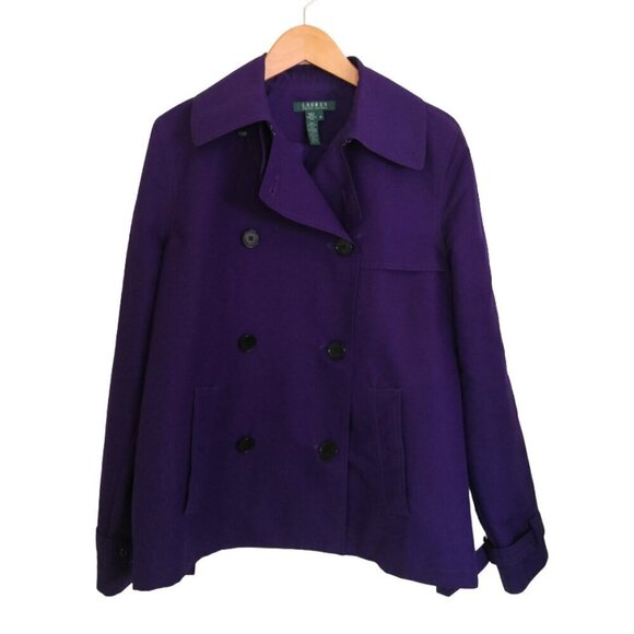 Lauren Ralph Lauren Double Breasted Short Trench Coat Dark Purple Size M - Picture 1 of 7